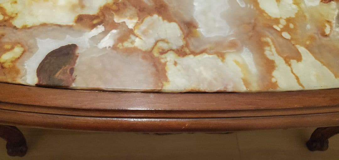 ​【イタリア製】天然石グリーンオニキス センターテーブル 猫脚 大理石