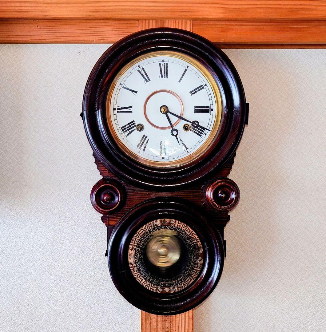 〈完動・美品〉北出時計製造所　 八吋張り四ツ丸達磨型ゼンマイ振り子掛け時計