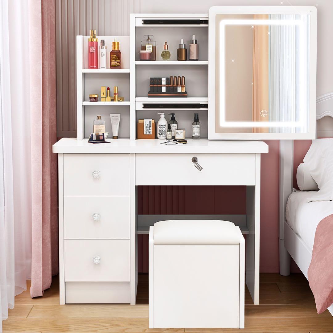 （期間セール）ドレッサー コンパクト 白 3色LED ライト収納沢山 化粧台