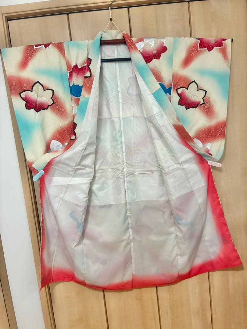 七五三 七歳女の子 着物 水色 ピンク ぼかし 花柄