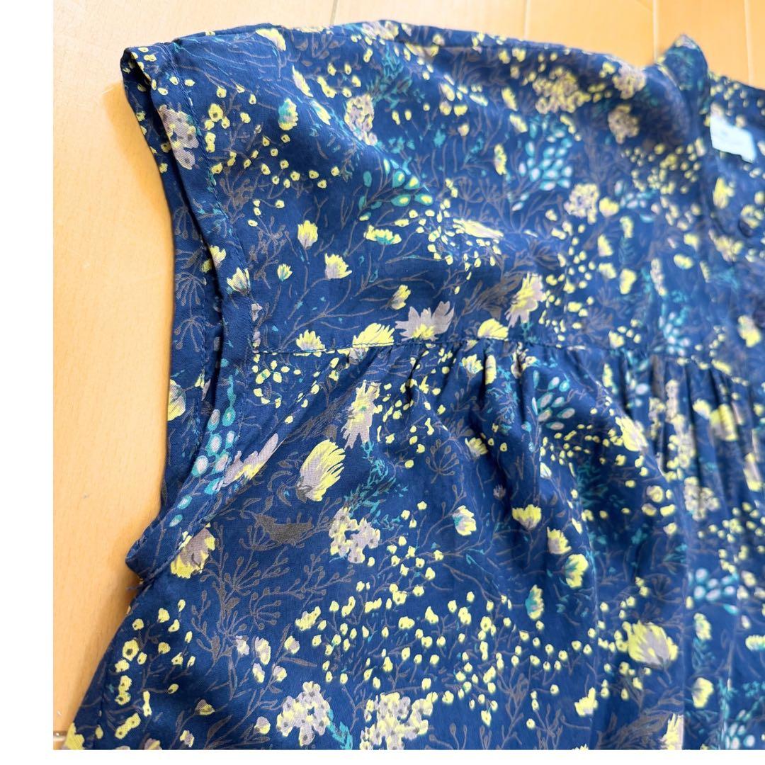 【美品】SOIL ソイル 花柄 フレンチスリーブシャツ 綿100% ネイビー