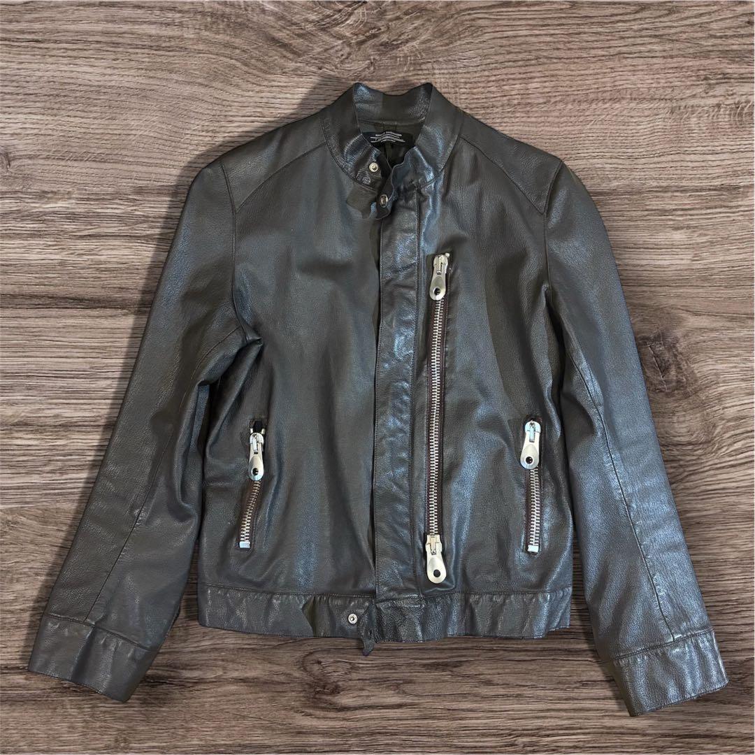 美品 マルコタリアフェリ 伊製 44 変形多連ジップ レザージャケット 焦茶 a