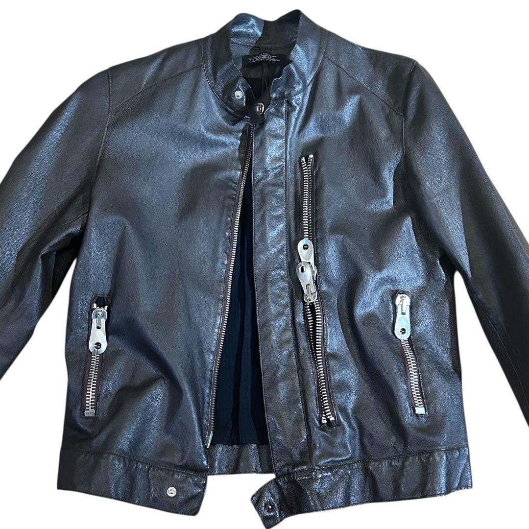 美品 マルコタリアフェリ 伊製 44 変形多連ジップ レザージャケット 焦茶 a