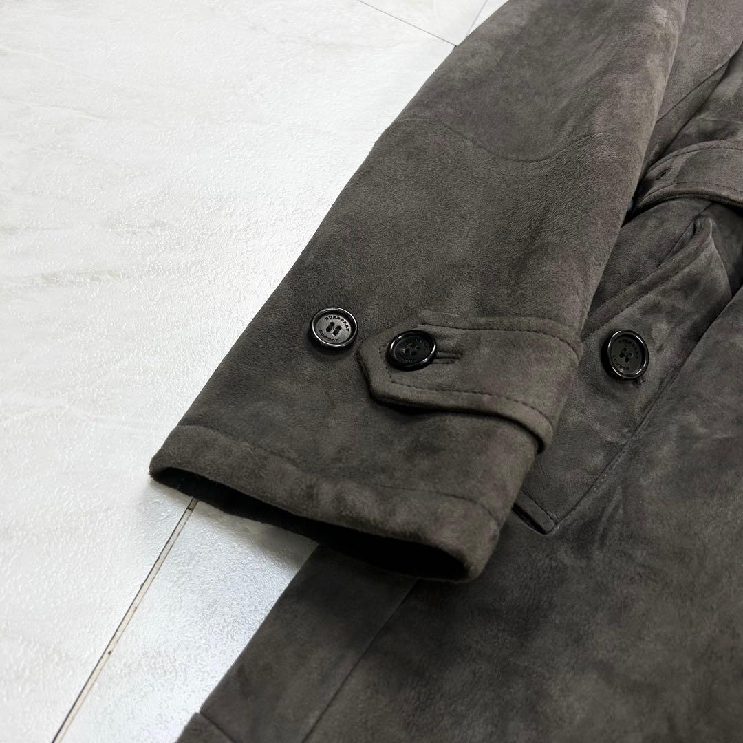 極美品 近年 バーバリー オールレザー ムートン トレンチコート 46 グレー