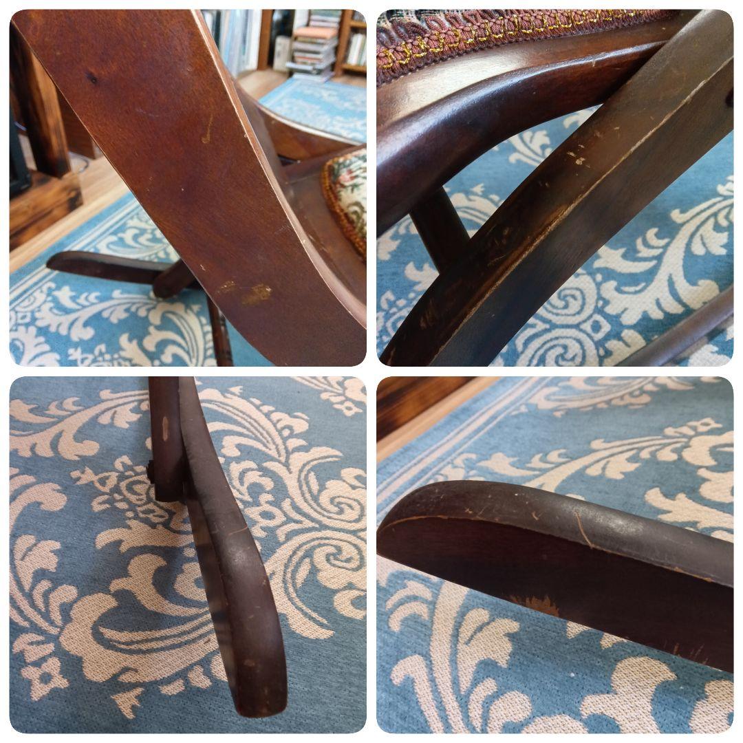 折り畳み式 ロッキングチェア◆ゴブラン織り✱アンティーク