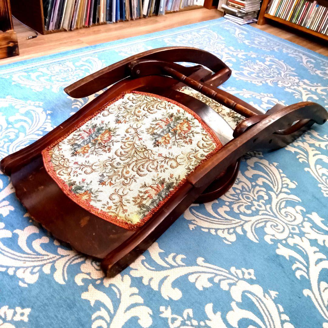 折り畳み式 ロッキングチェア◆ゴブラン織り✱アンティーク