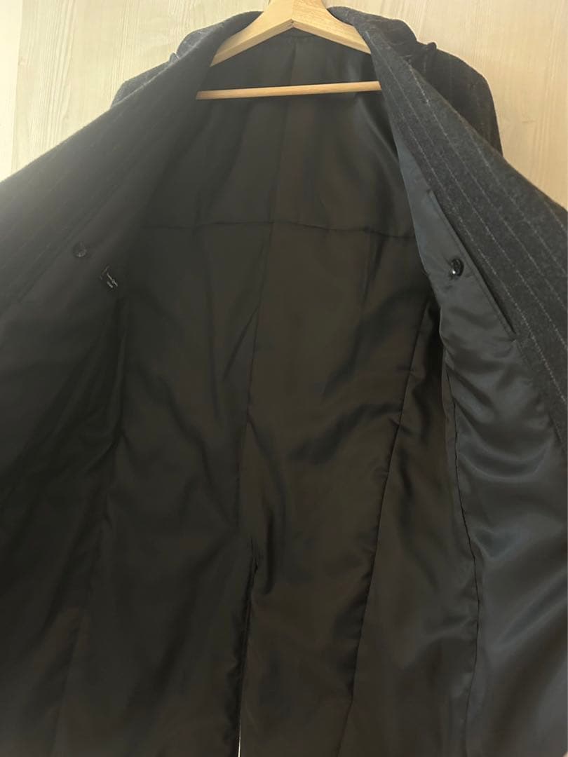 【新品】スーツセレクト　チェスターコート/グレー×ホワイトストライプ