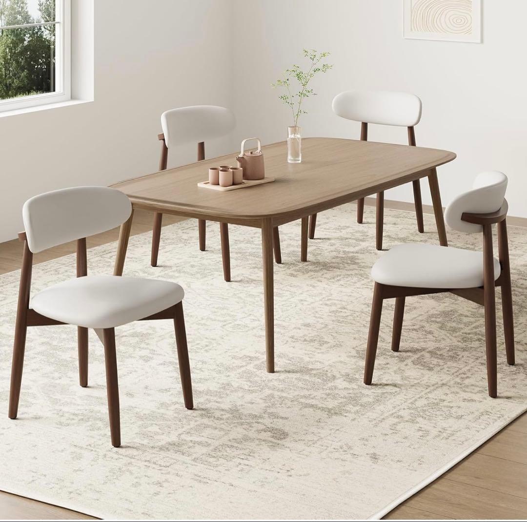 ダイニングチェア 2脚セット ナチュラル木目 高級レザー 一人掛け ホワイト