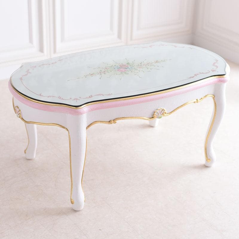 ロココ調 ガラス天板付きセンターテーブル