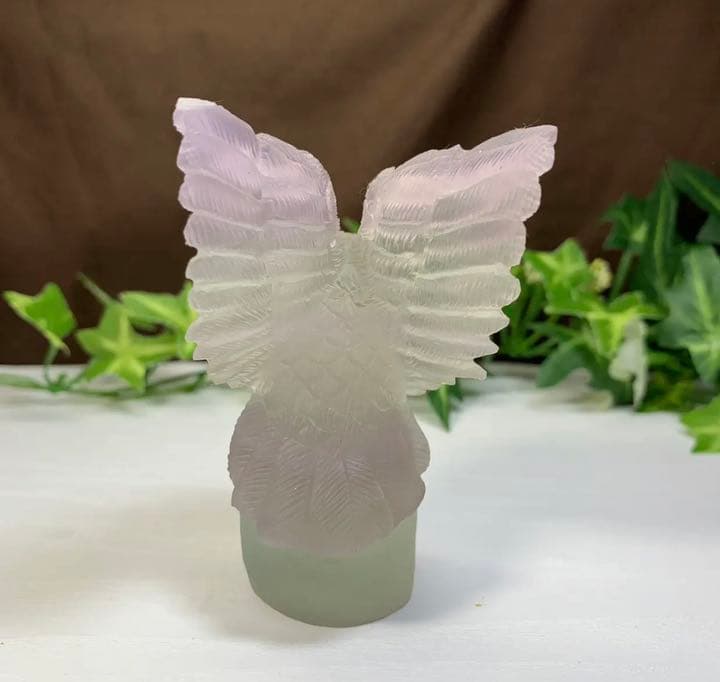 繊細な彫刻☆天使のような可愛いフローライトふくろう 置物