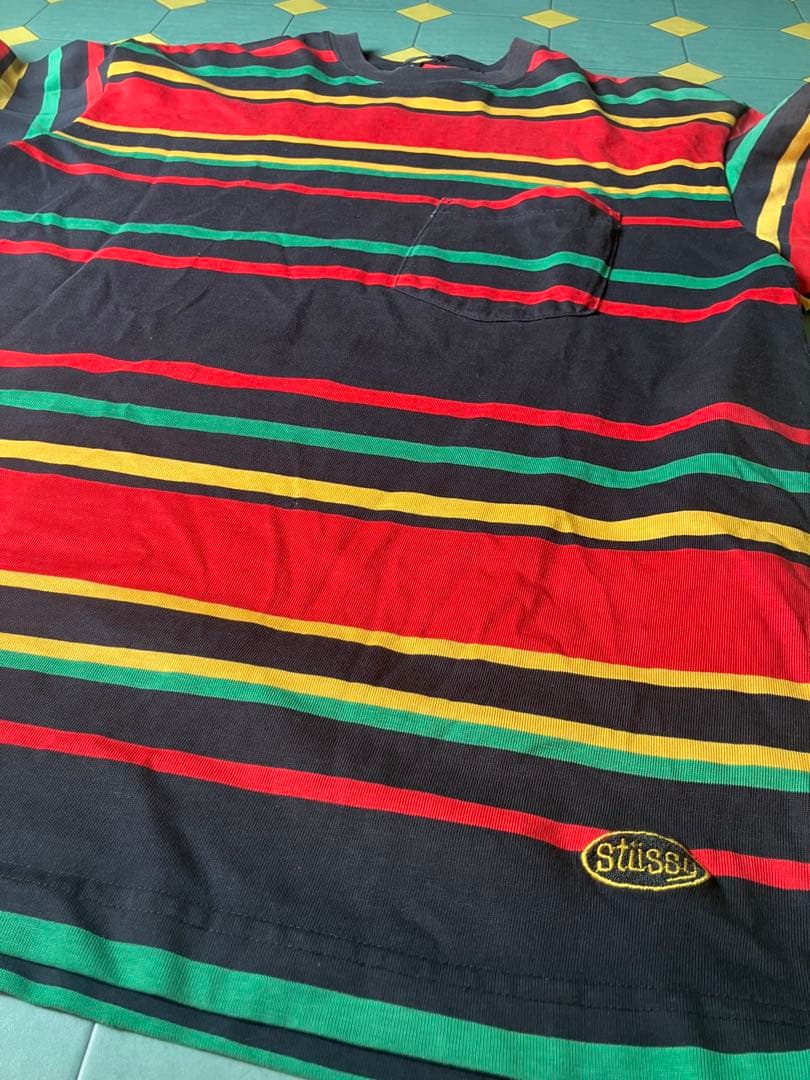stussy STUSSY ヴィンテージ 黒タグ　ラスタ　Tシャツ　L レゲエ