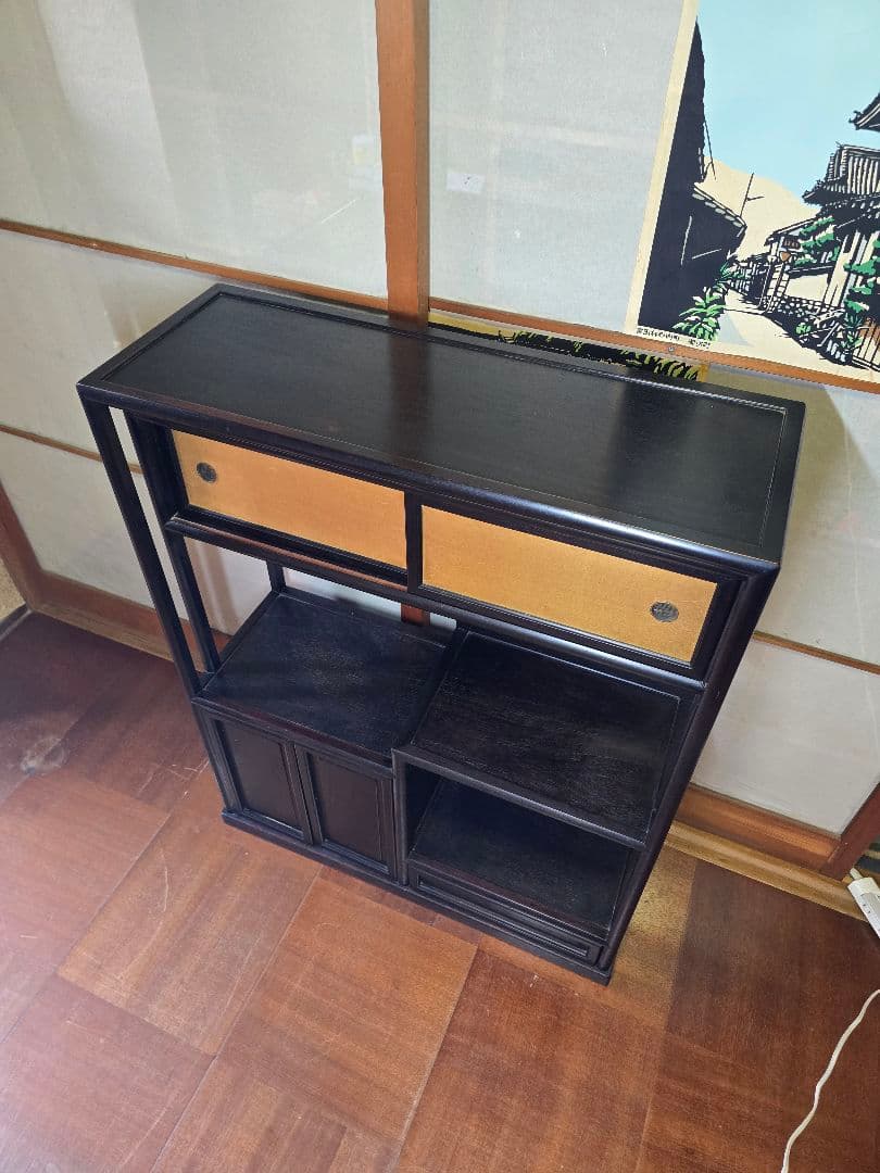 昭和レトロ家具 茶箪笥 飾り棚 チェスト 当時物 紫檀 唐木 黒檀
