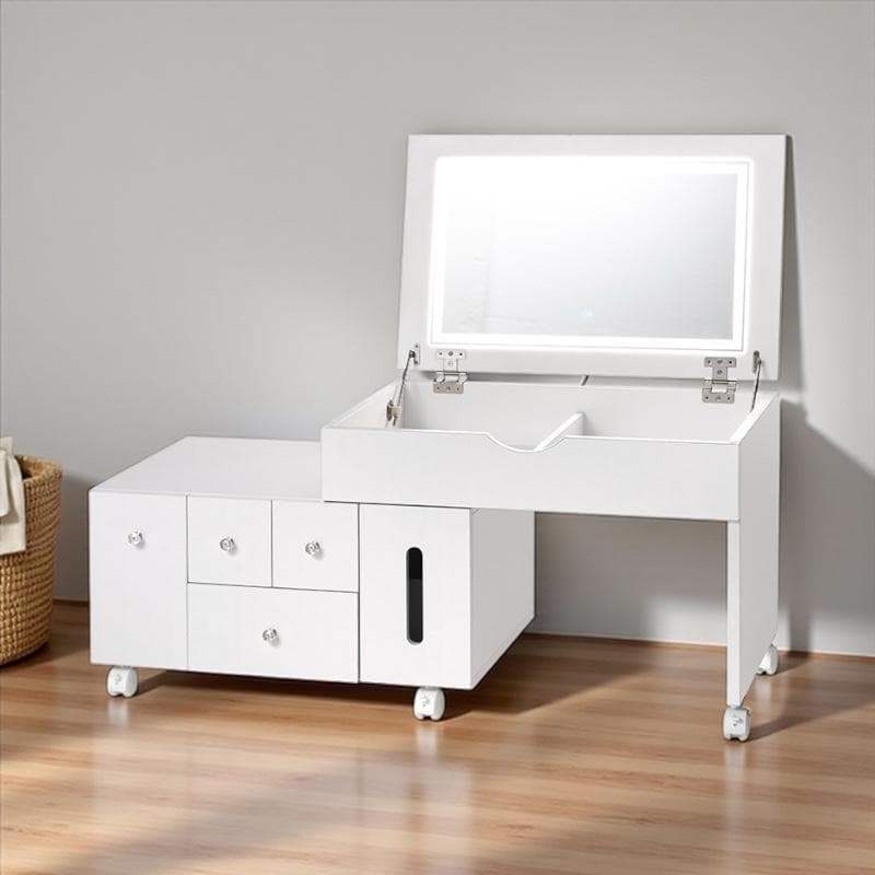 【新品】LED 女優ライト付き 伸縮式コスメワゴン 角度調整式ミラーLEDライト