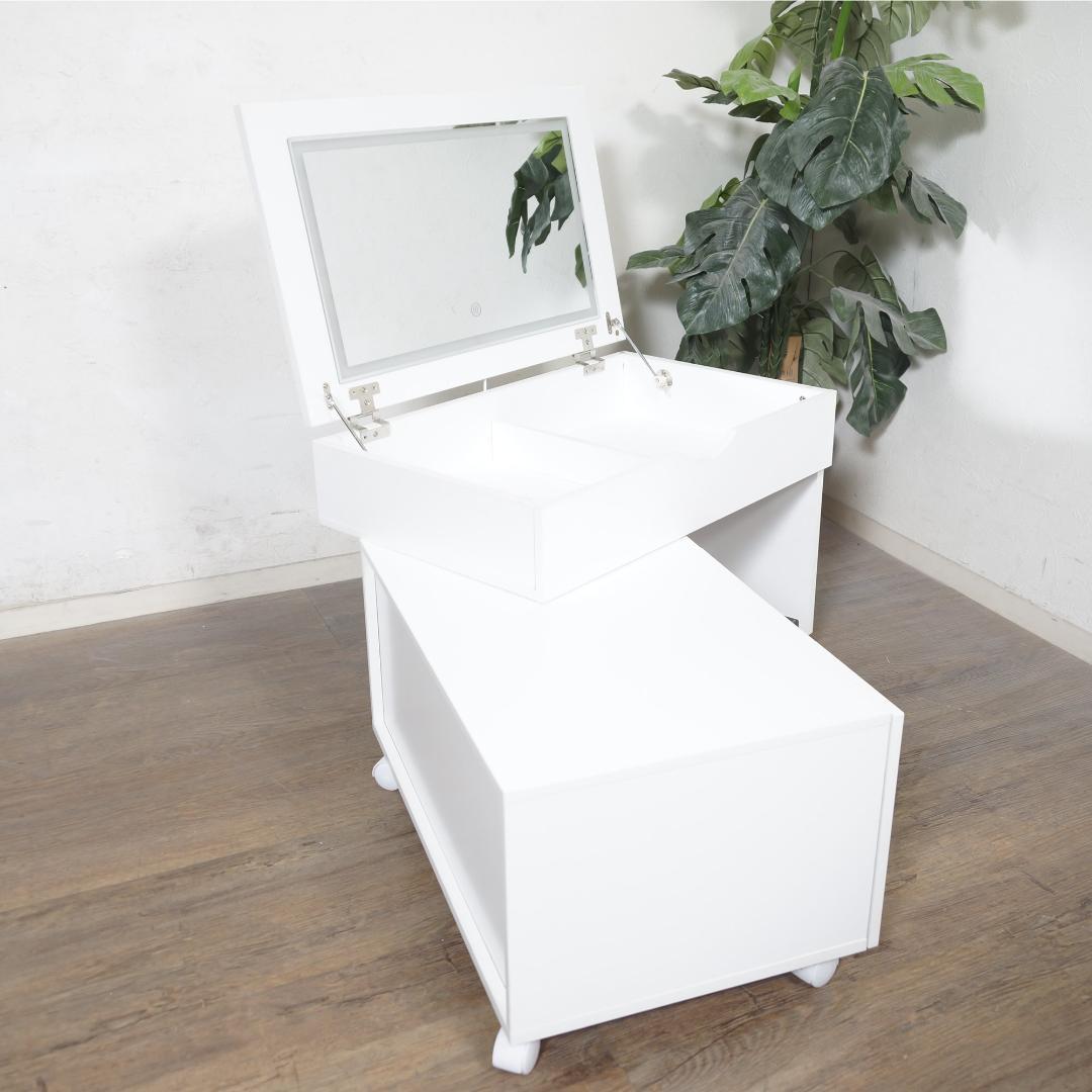 【新品】LED 女優ライト付き 伸縮式コスメワゴン 角度調整式ミラーLEDライト