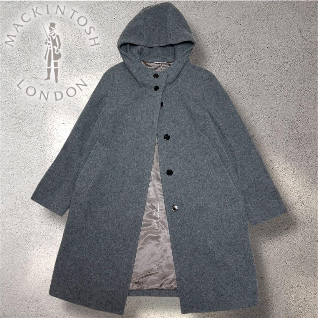 マッキントッシュロンドン ウールコート 38 M イタリア製生地 グレー フード