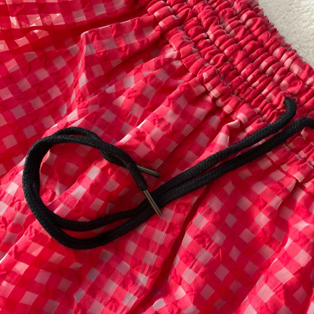 新品　オブリ　シアー　オーガンジー　ギンガムチェック　フレアロングスカート