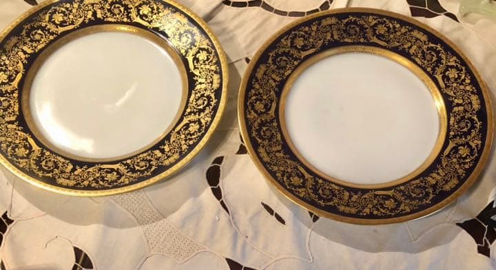 限定SALE★★新品♪豪華紺地金彩ディナー皿♪プレート2枚♪ウィーン♪華麗盛り金