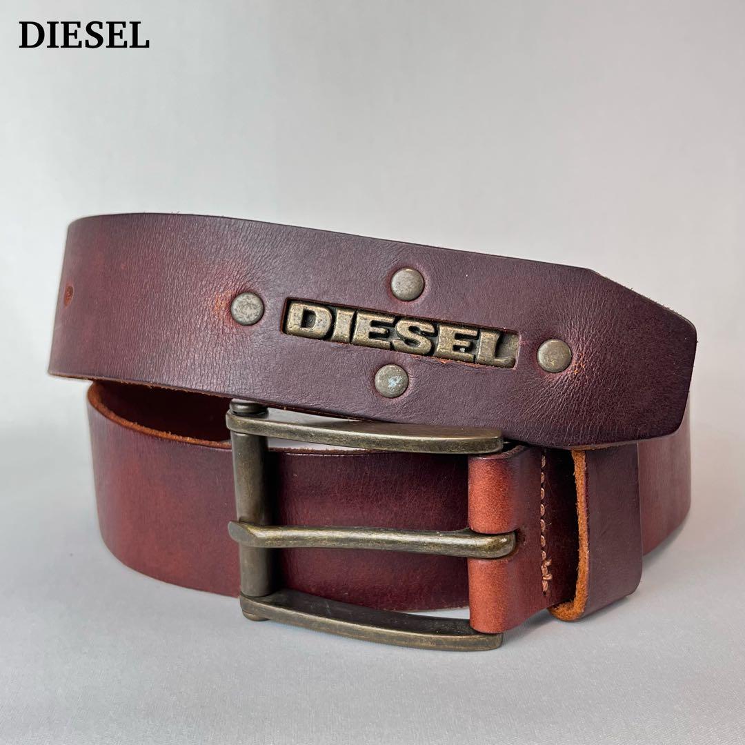 DIESEL レザーベルト 本革 ブラウン 85/34