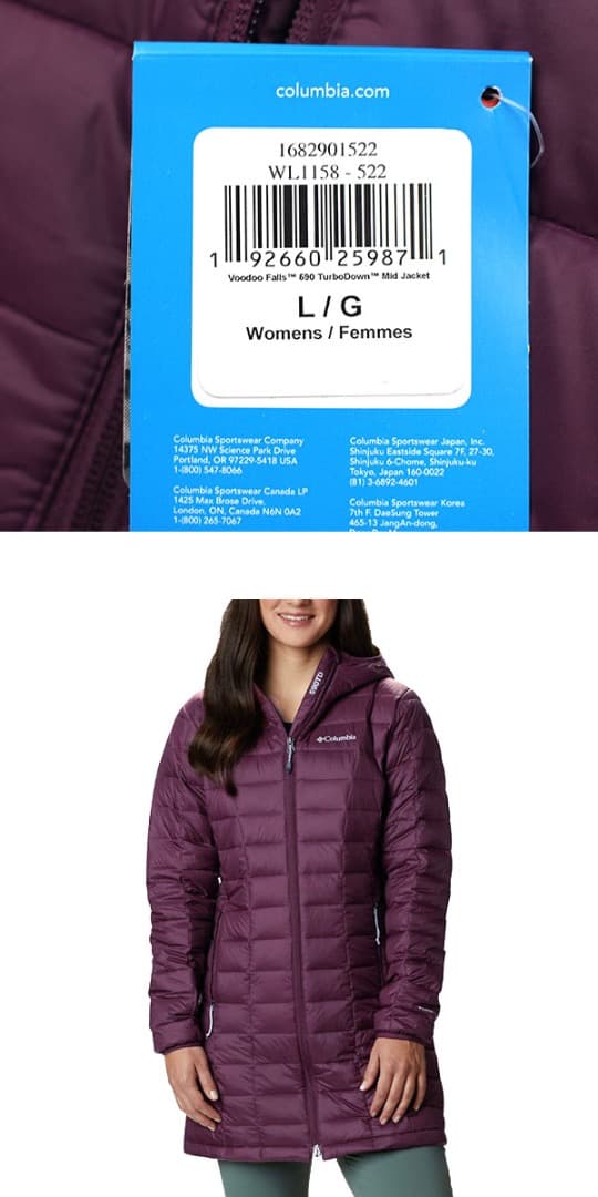 コロンビア ダウン ジャケット レディース アウター コート L 紫 防寒 薄手