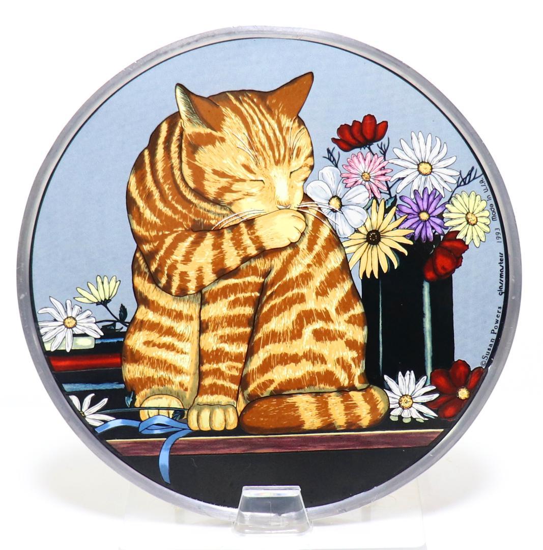 猫とヒナギクの花 ヴィンテージステンドグラス ランドルフ スーザン・パワーズ
