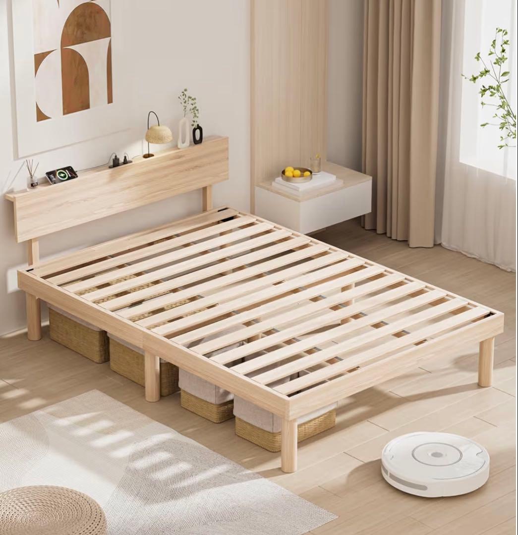 大阪受渡限定　Rakuisme ダブル　ヘッドボード付フレーム　2口コンセント