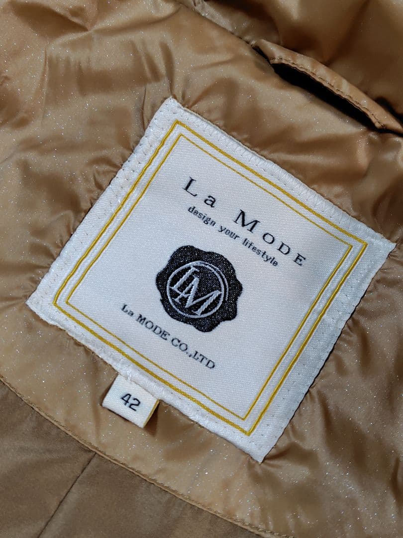 【未使用】 La Mode ラメ入り ラクーンファー ダウンコート キャメル