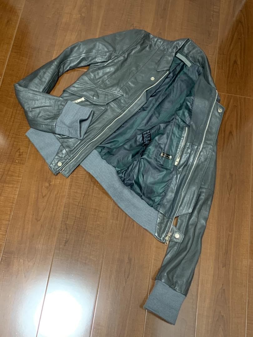 [00s EKAM] 別注 ライダース レザージャケット S 羊革 グレー