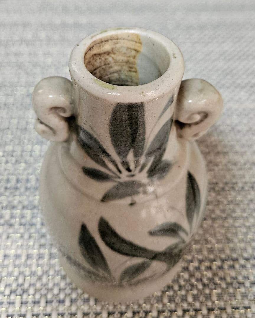 江戸時代中期頃　古伊万里　染付　葉文様 紅葉文様　双耳　花入れ　花生け　波佐見焼