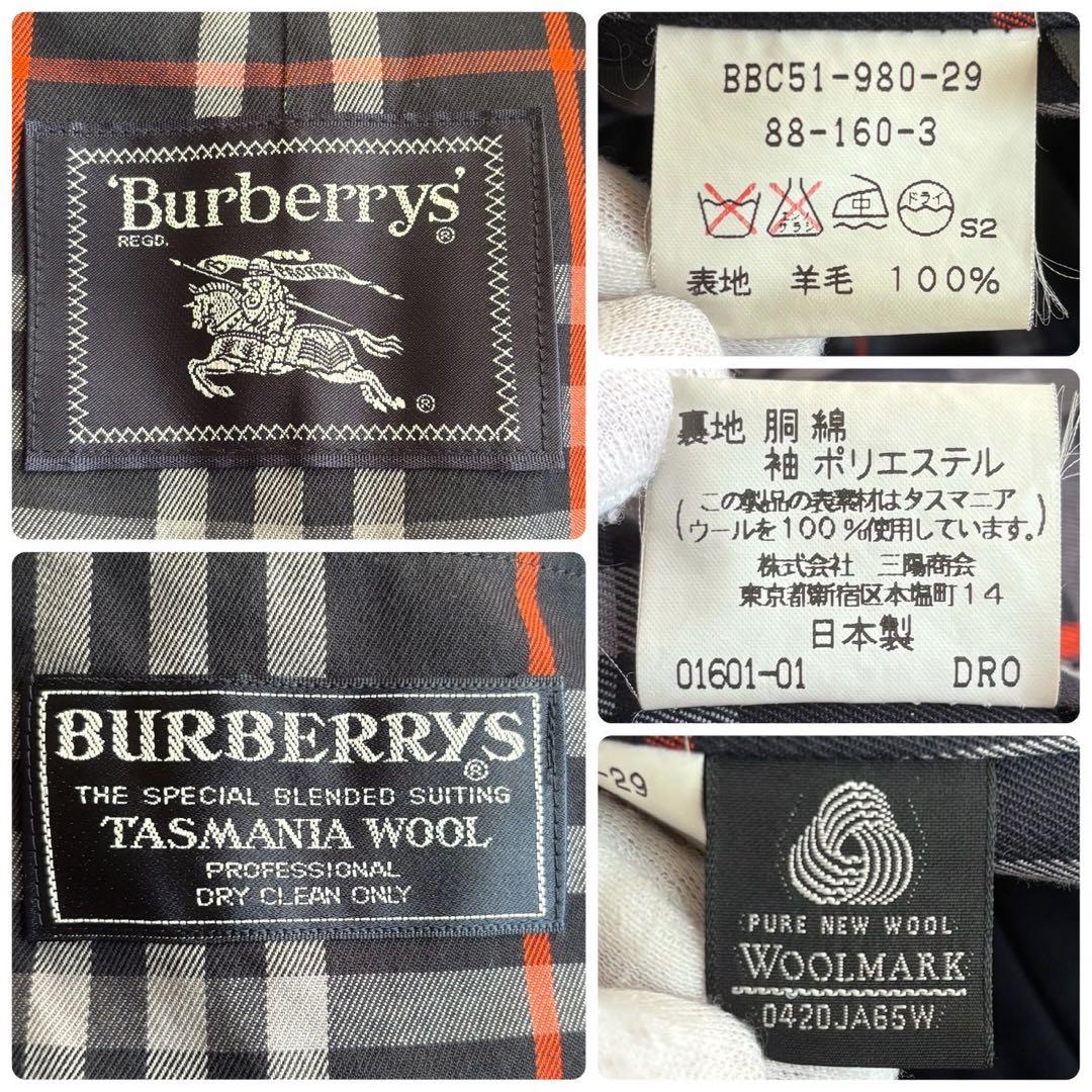 美品◆バーバリー チェック ステンカラー コート 紺色 Lサイズ ロング