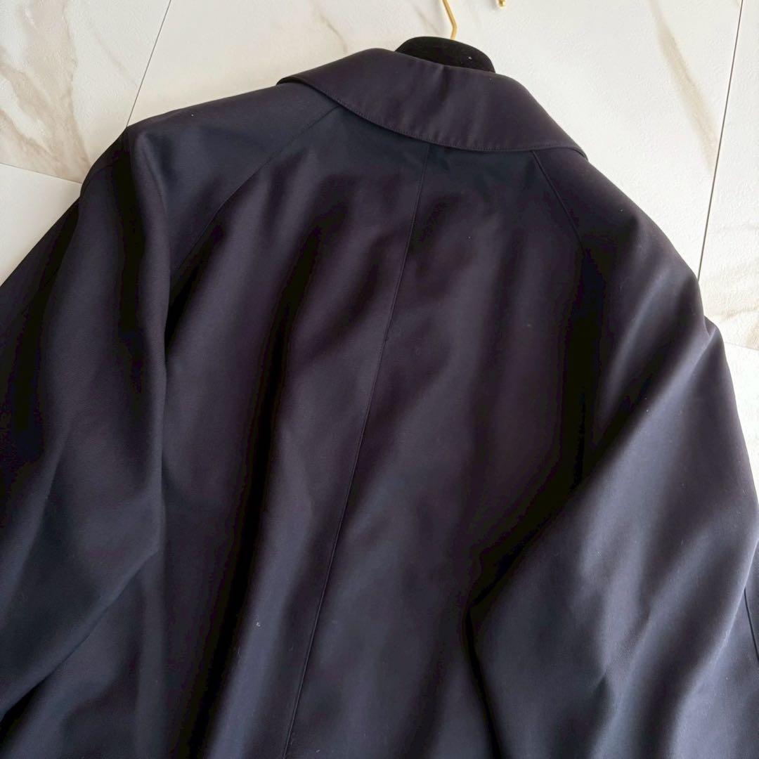 美品◆バーバリー チェック ステンカラー コート 紺色 Lサイズ ロング