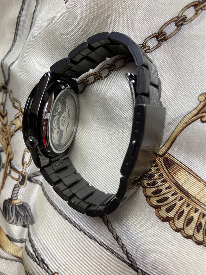 セイコー 自動巻き 時計 黒 金属ベルト