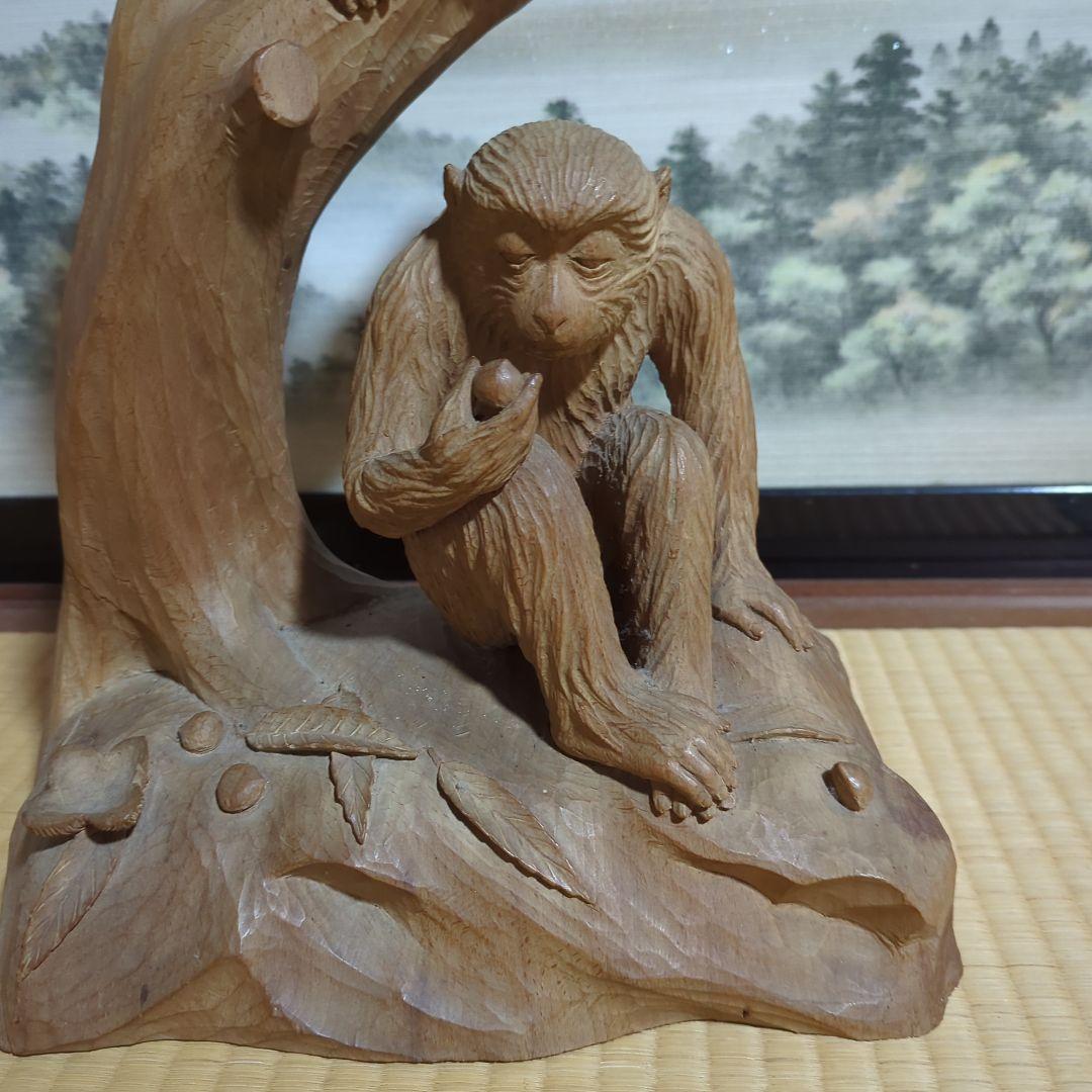 木製猿の彫刻 置物 アジアンスタイル
