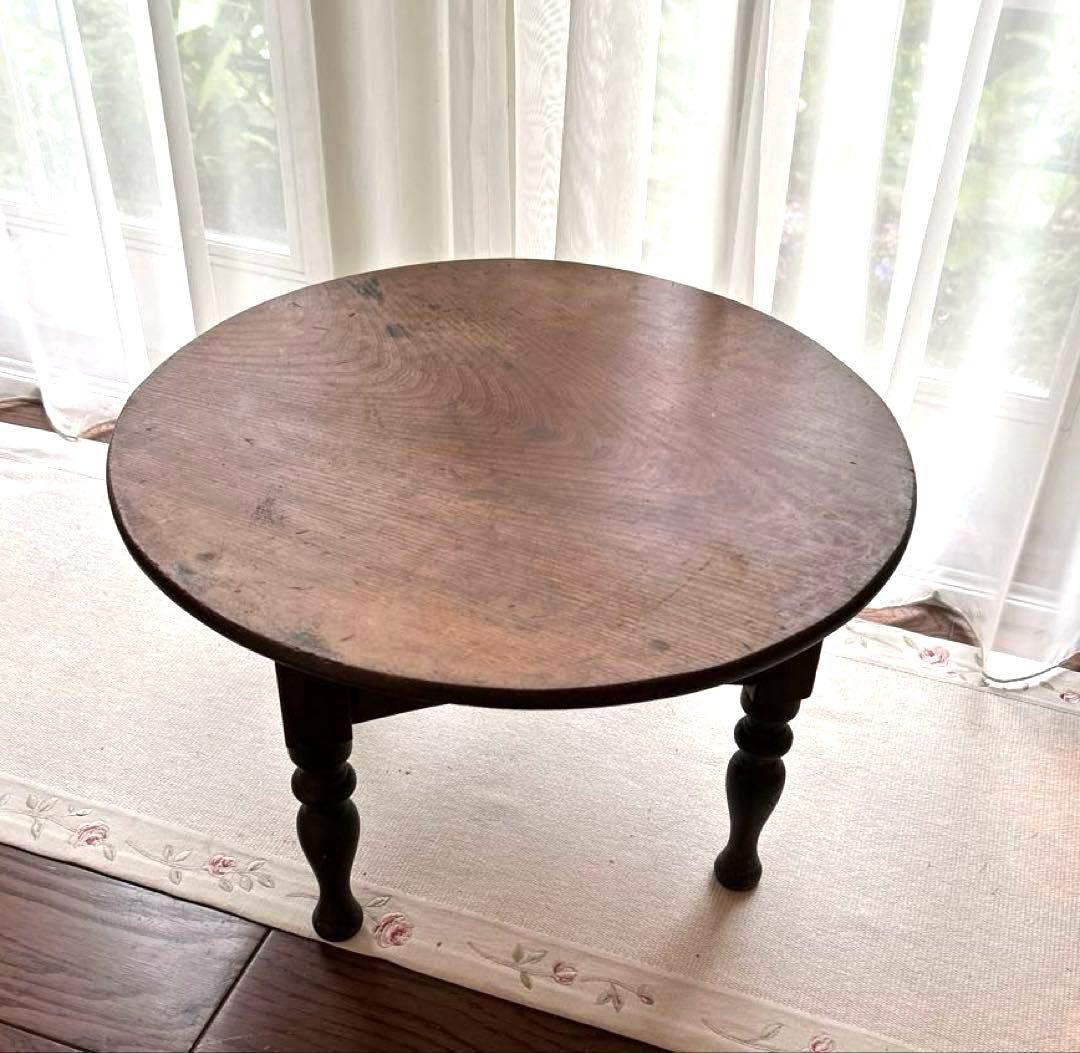 希少　アンティーク　昭和レトロ　小ぶりな木製茶舞台　ろくろ脚