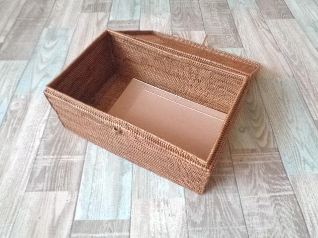 長方形ボックス●フタ付●無地●アタ●バリ島●1311.1●大きめサイズ