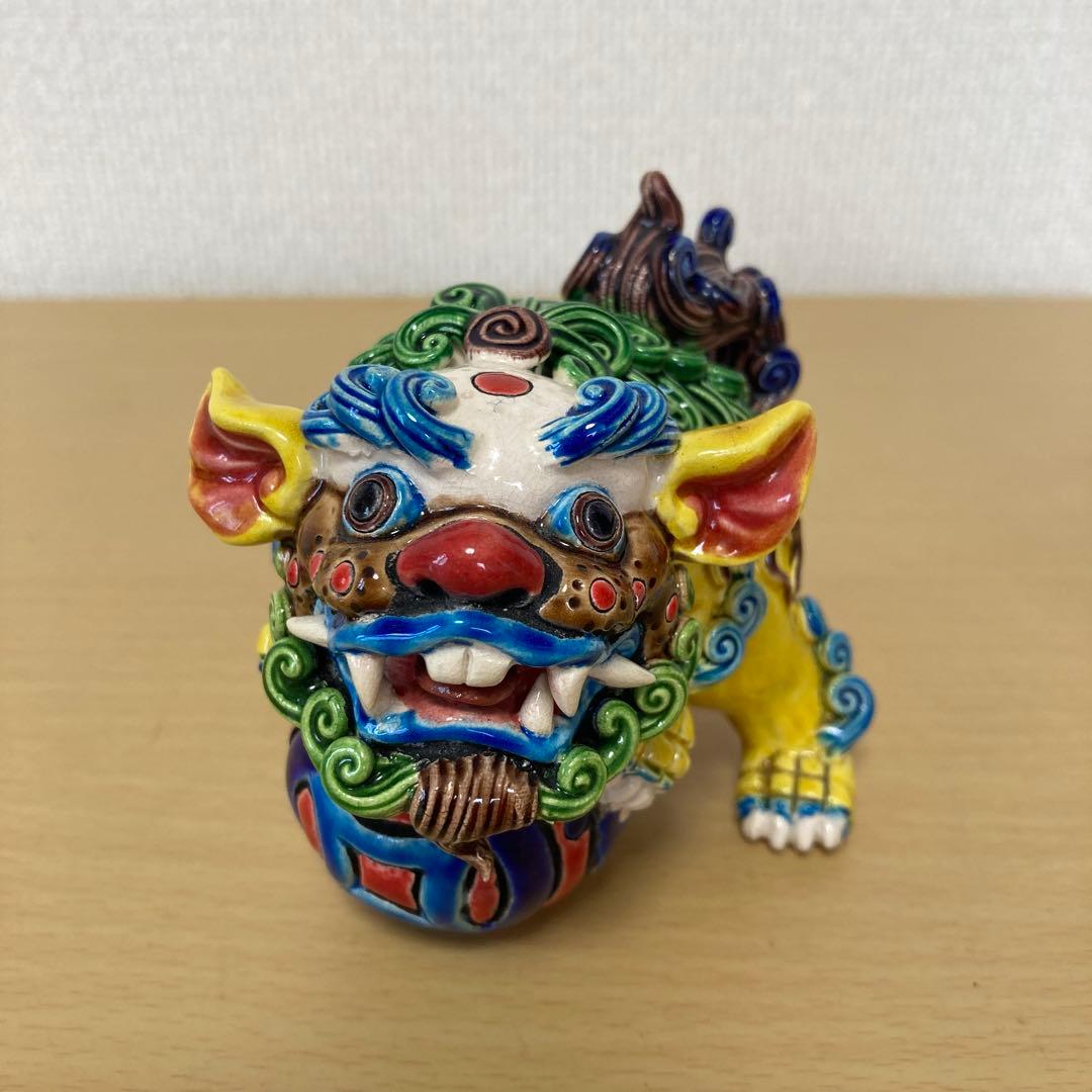 多色 獅子像 陶器 置物　インテリア　中古品