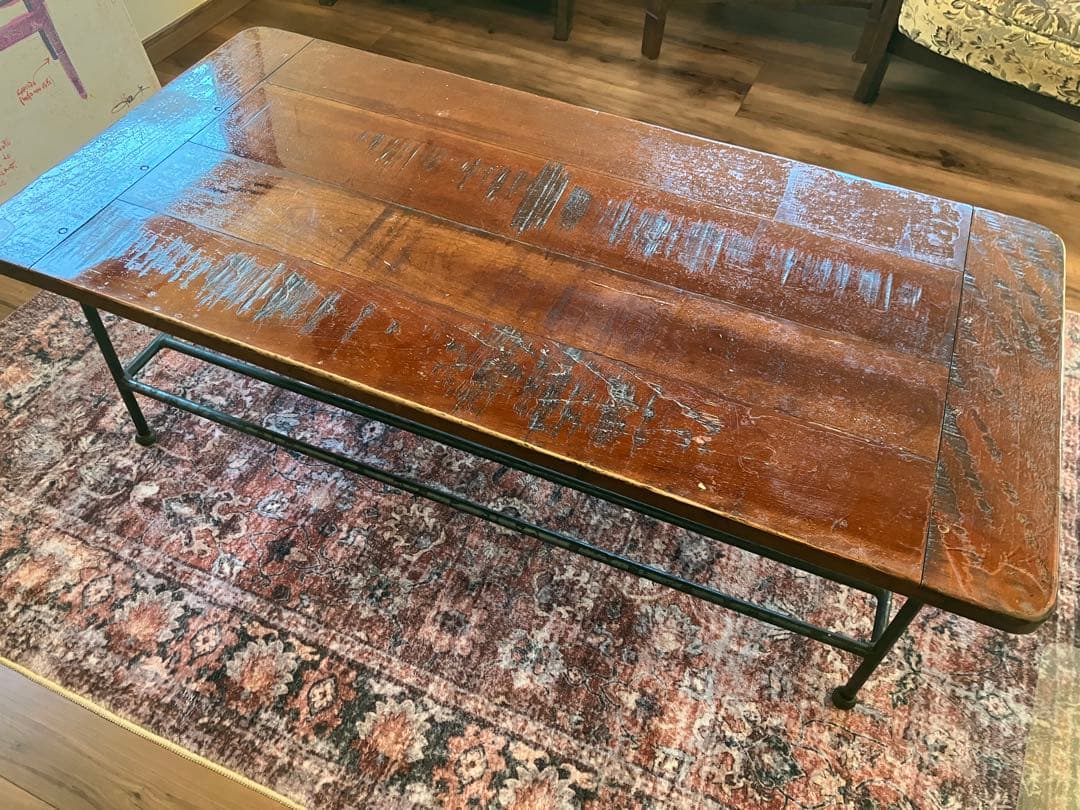 【一点モノ】木製 センターテーブル アイアン脚 ヴィンテージ アンティーク