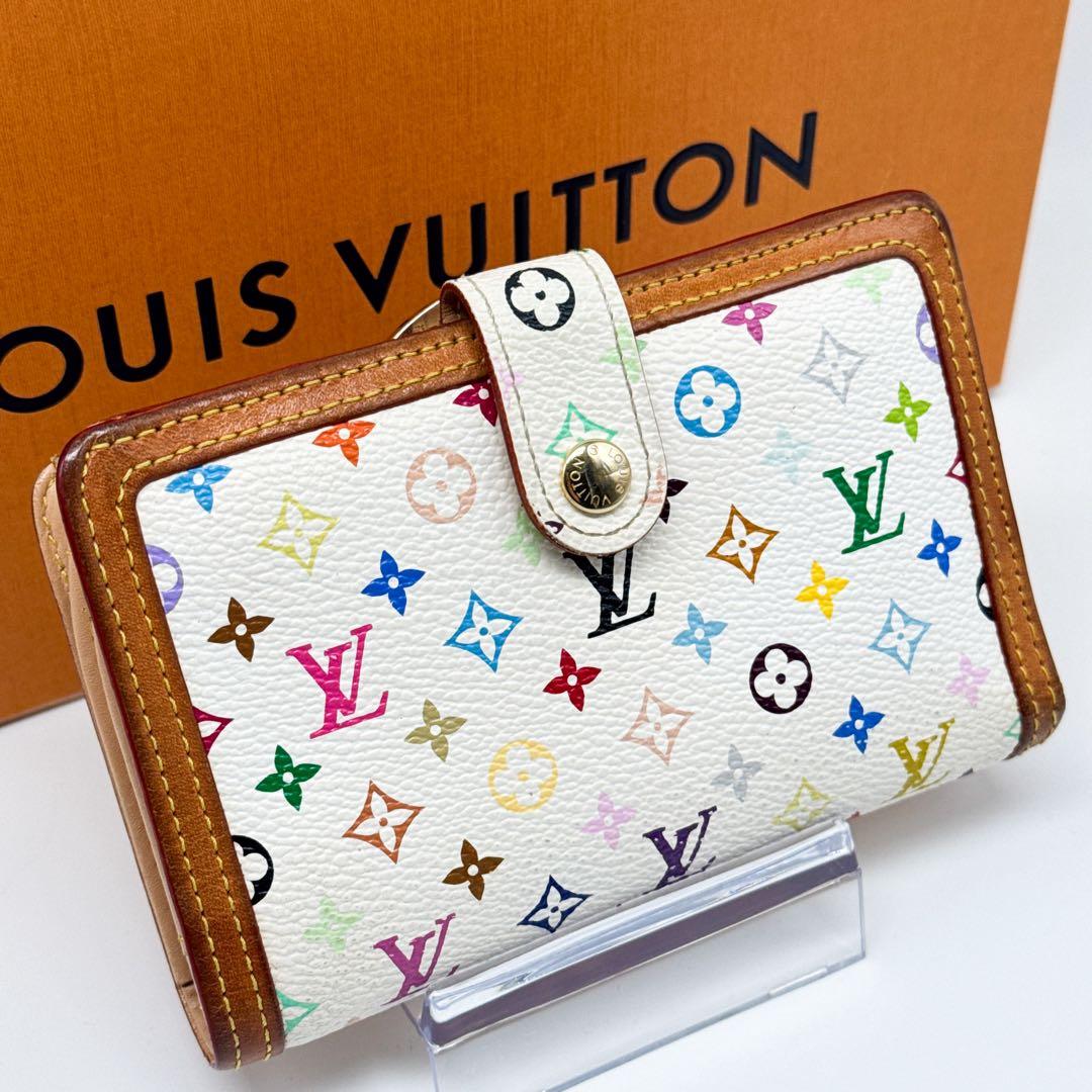 ルイヴィトン モノグラム マルチカラー ヴィエノワ 二つ折り がま口 財布 白