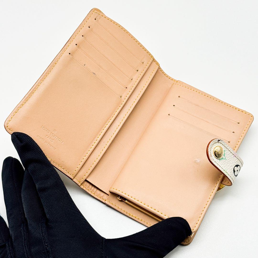 ルイヴィトン モノグラム マルチカラー ヴィエノワ 二つ折り がま口 財布 白