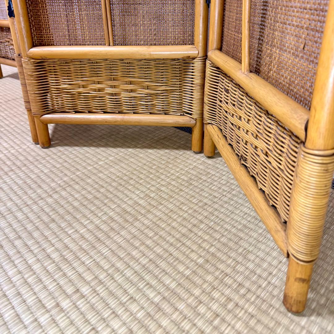 籐 ラタン スクリーン 4連 パーテーション 折りたたみ