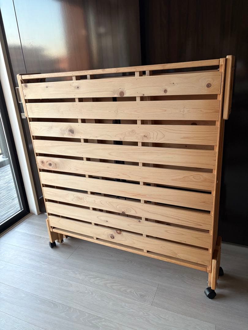 （日本製）中居木工 折りたたみ ひのきスノコベッド ワイドシングル