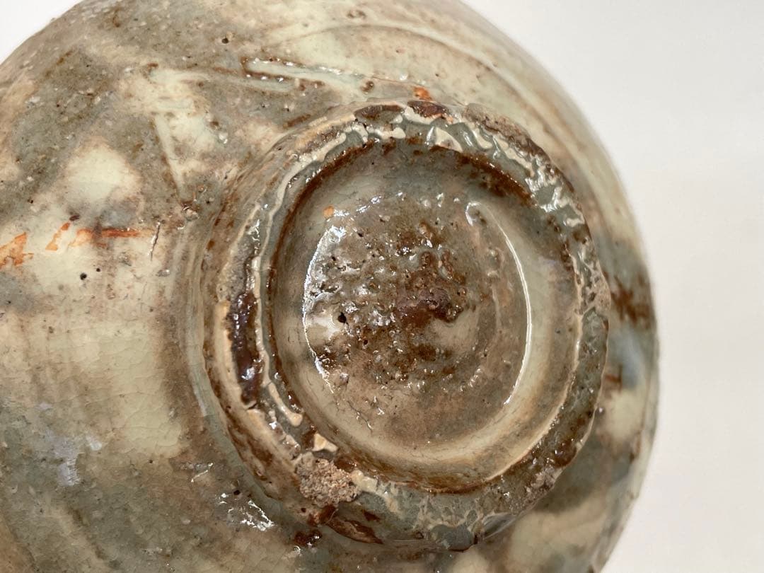 陶芸家　岡部嶺男　粉引　塩筍茶碗　茶盌　抹茶碗　岡部美喜識箱　加藤唐九郎