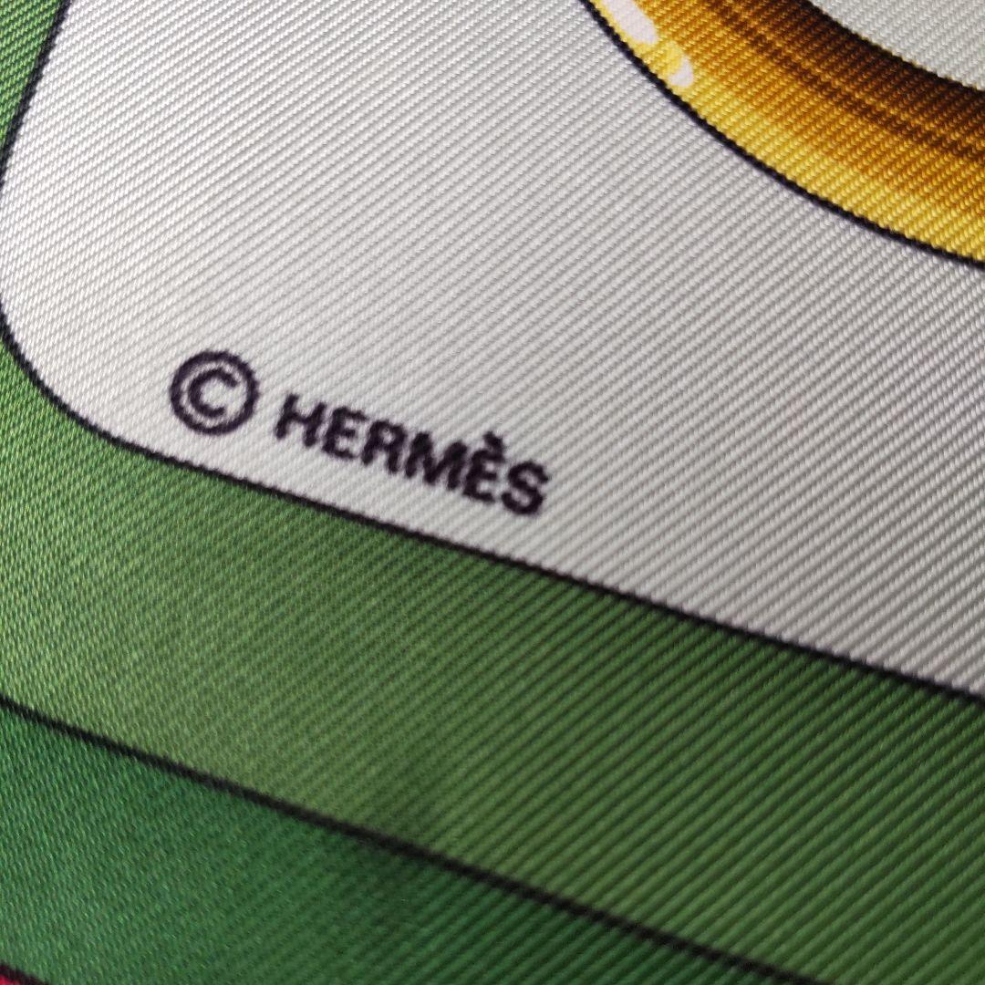 未使用 23SS エルメス シルク スカーフ Coaching グリーン タグ付