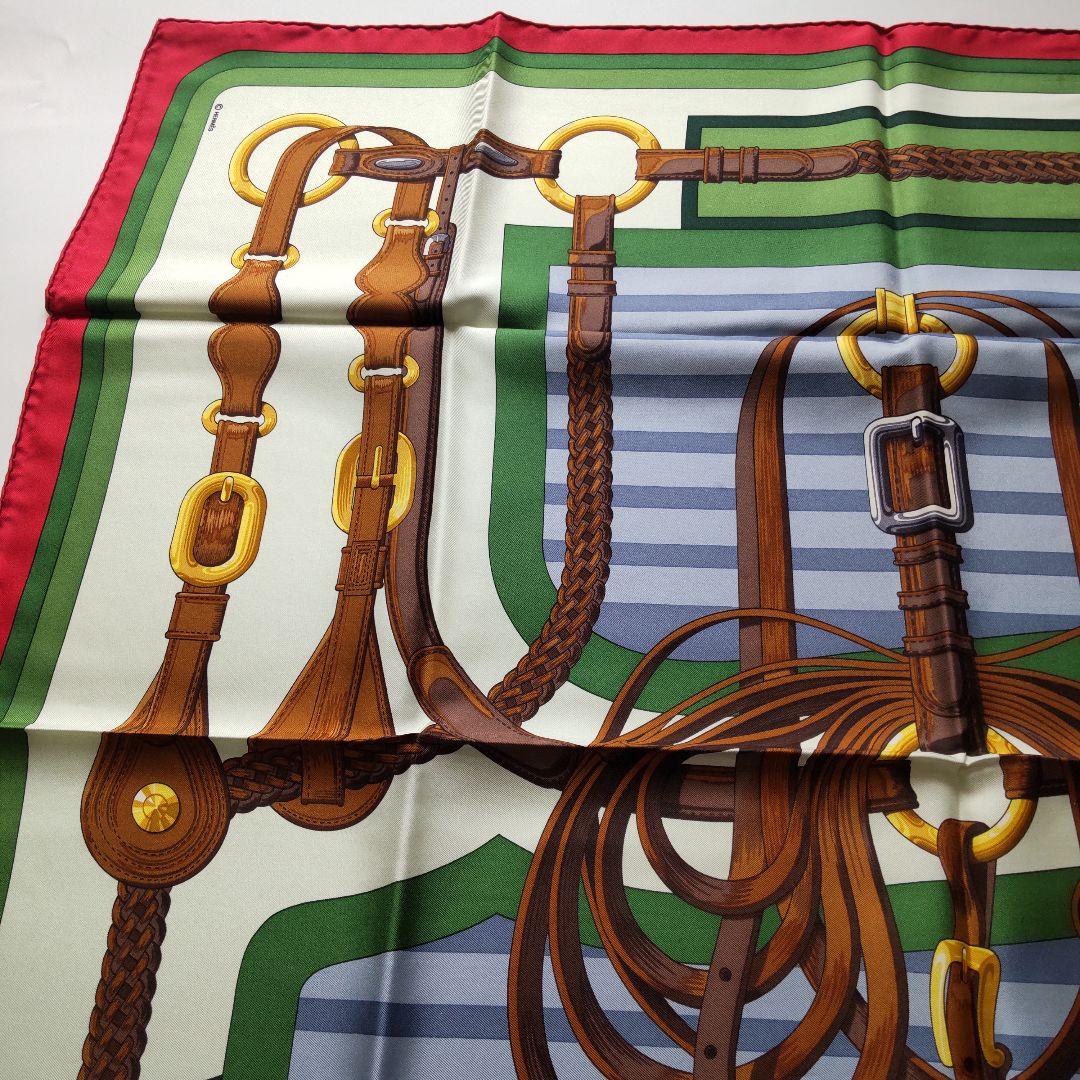 未使用 23SS エルメス シルク スカーフ Coaching グリーン タグ付