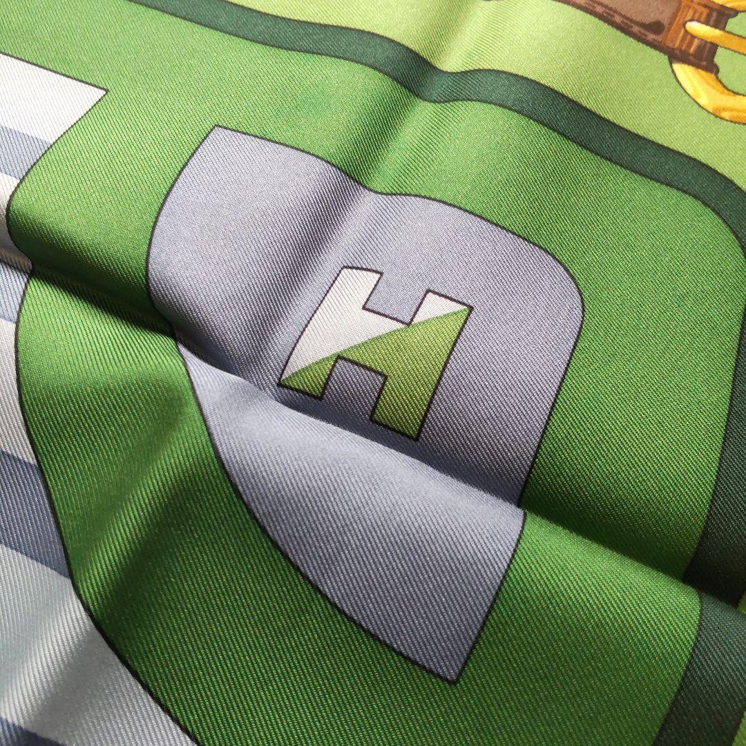 未使用 23SS エルメス シルク スカーフ Coaching グリーン タグ付