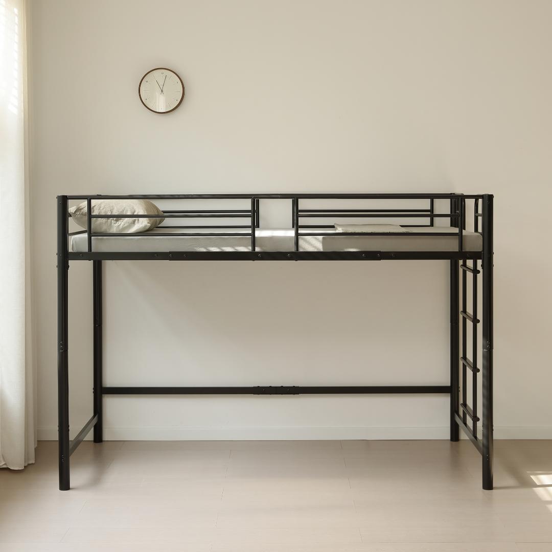 ロフトベッド パイプベッド シングル 耐荷重150【高さ140cm】BLACK