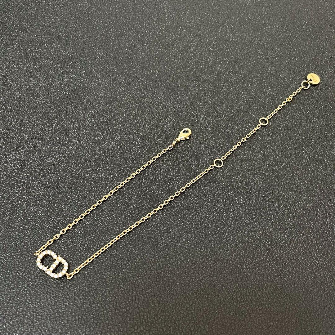 美品 ディオール Dior CDロゴ ブレスレット ゴールド ラインストーン.