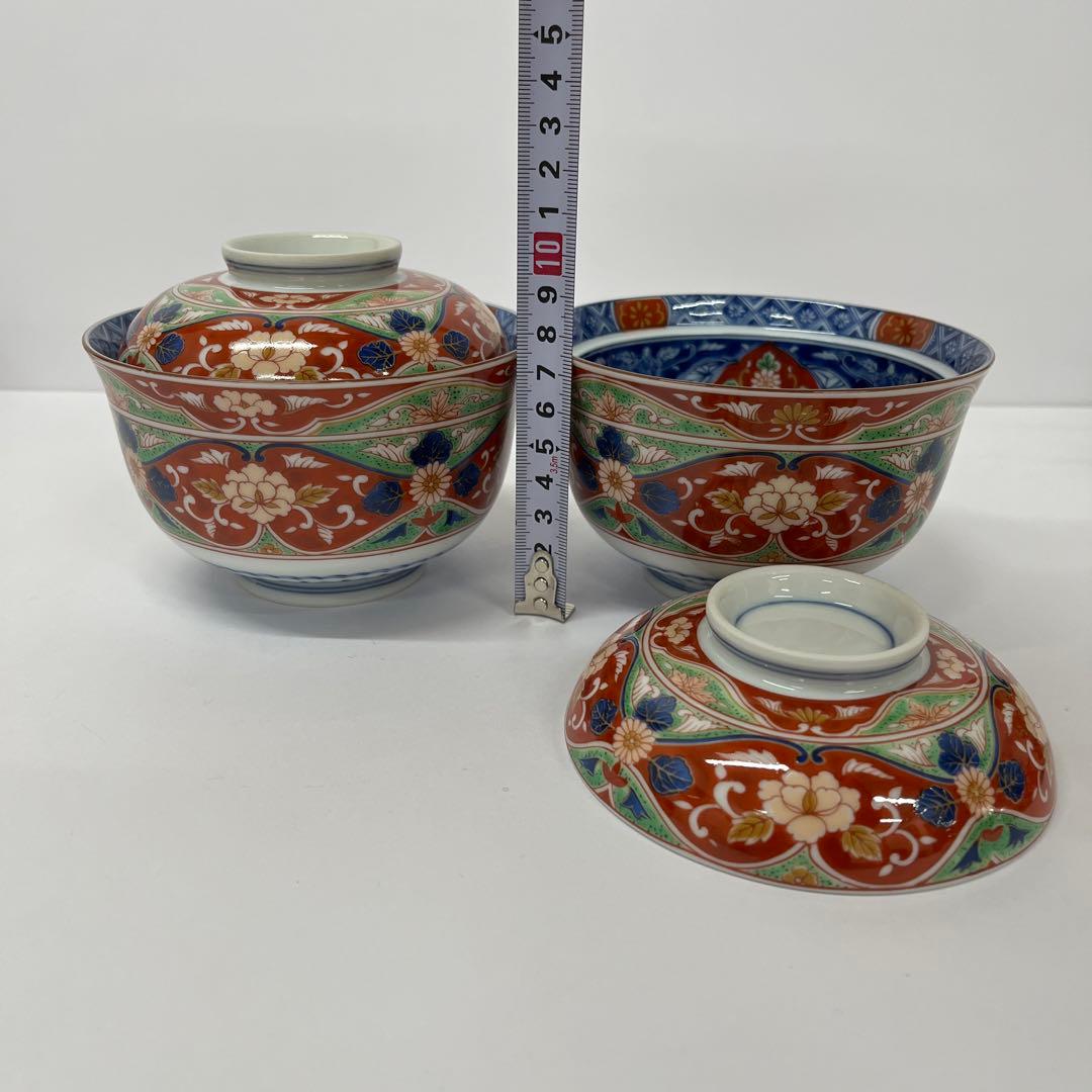 前畑陶器　庫山窯　染錦牡丹 蓋付き丼ぶり　蓋付き碗 5客セット 蓋付き煮物椀