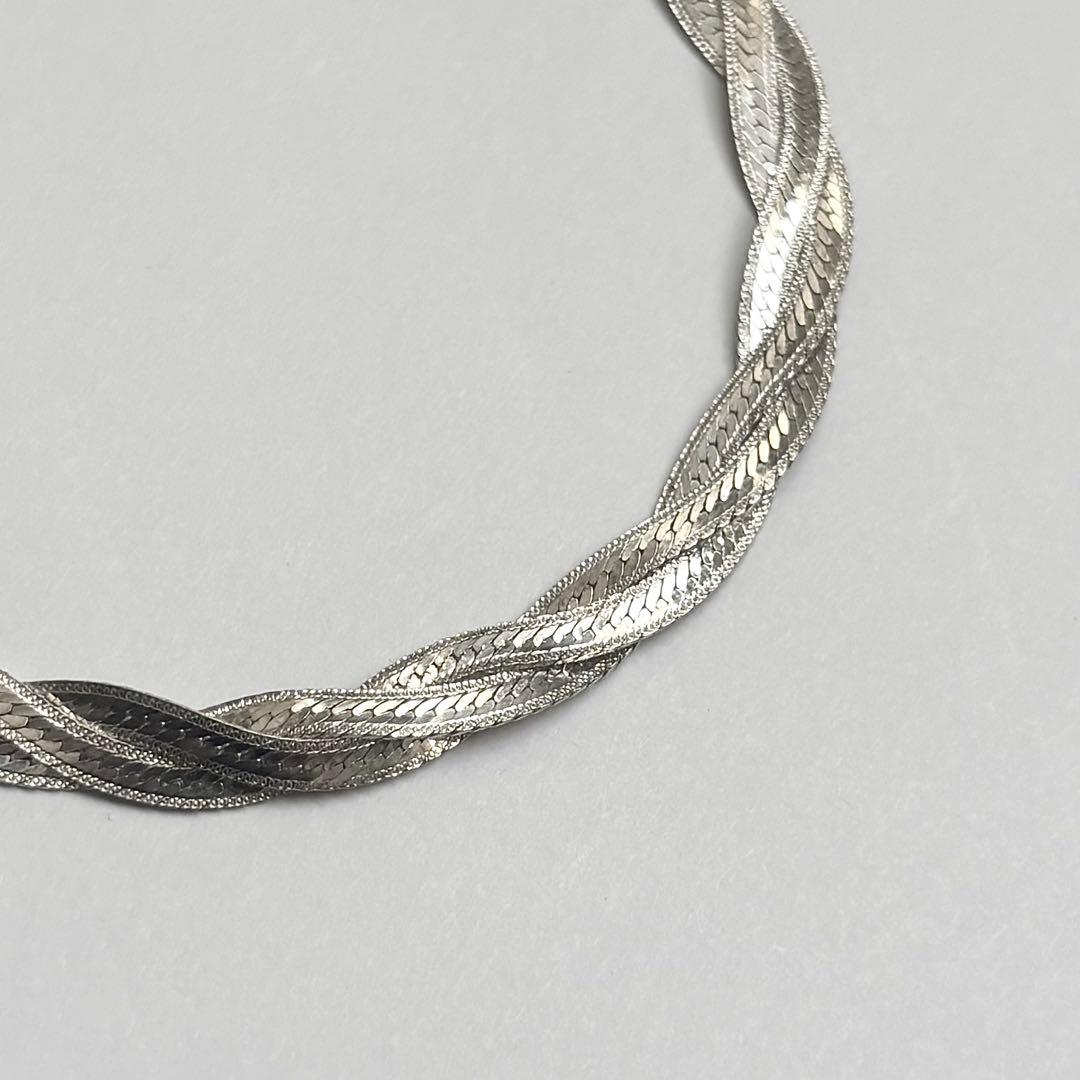 イタリアンシルバー 925 編込み フラットロープチェーンブレスレット