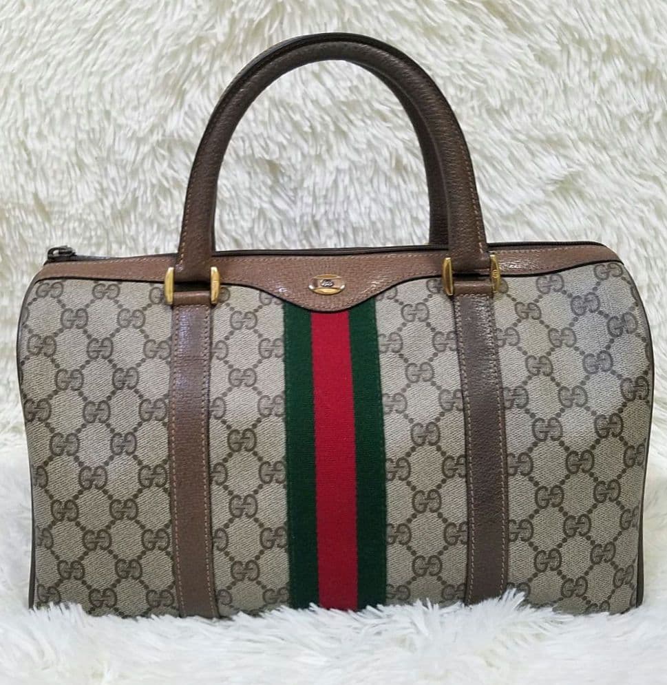 【美品】GUCCI ミニボストンバッグ シェリーライン GG柄 PVC 総柄
