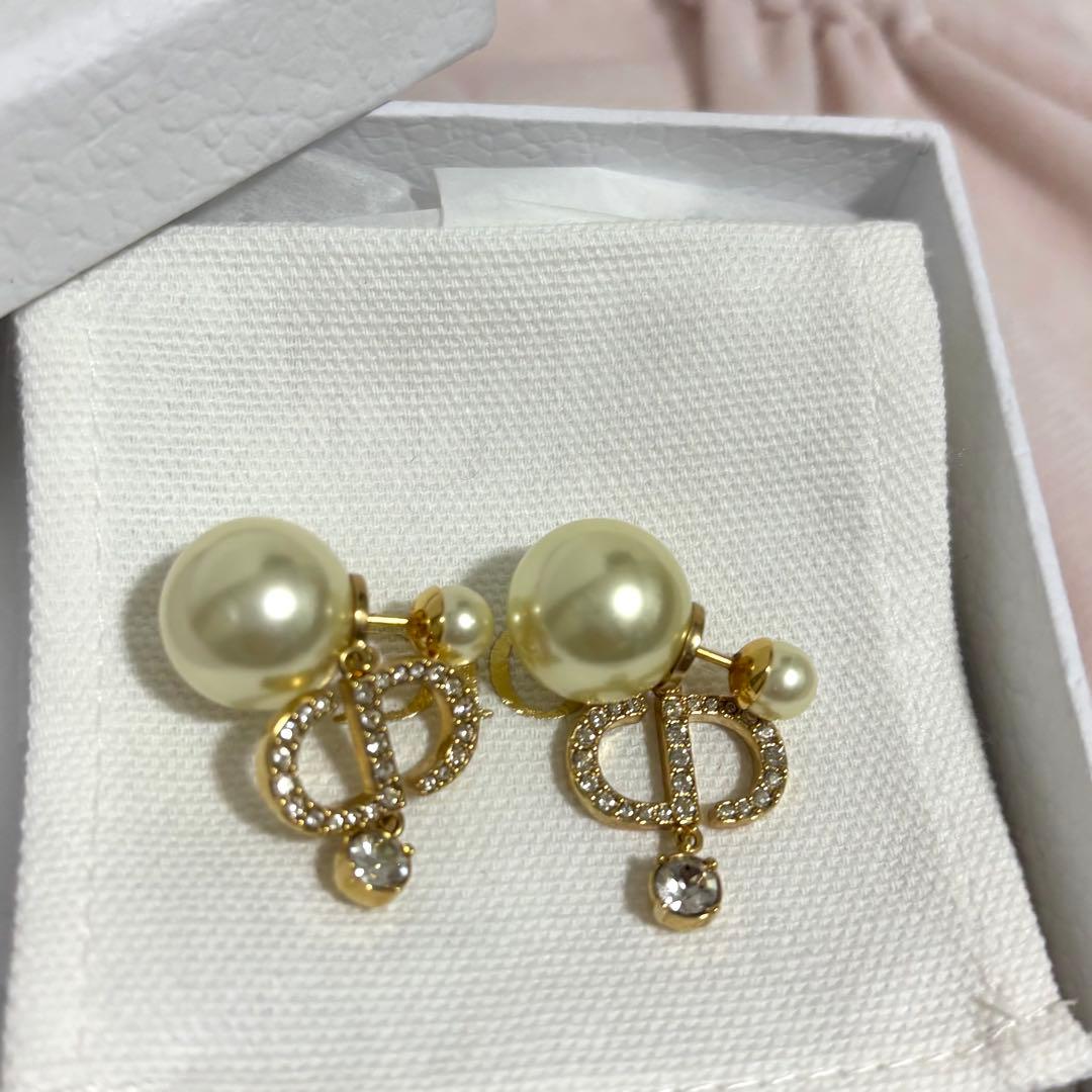 ディオール DIOR メタル & クリスタル ピアス 美品